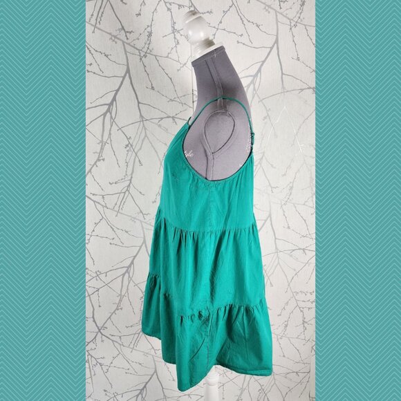ASOS Green 100% Cotton Strappy Tiered Flowy Mini Dress - Picture 2 of 4